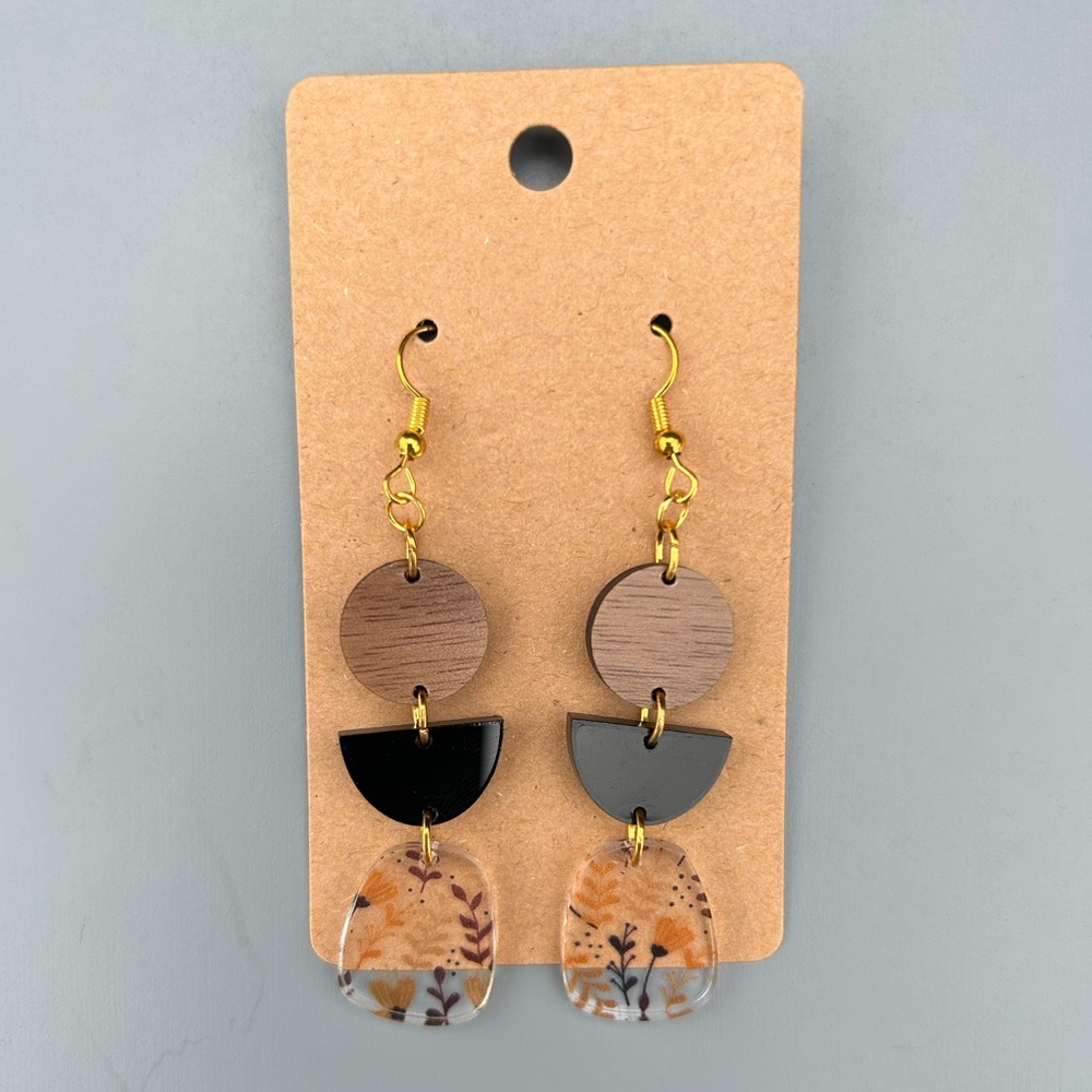 Fall floral, acrylic, and wood earrings